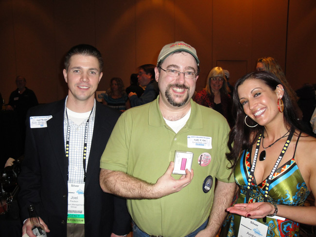 Joel Wood Vice President & Amber Brady of Paulson Management Group, Inc and Affiliate winner of our Dyscern.com iPod door prize giveaway during the AbestWeb affiliate party