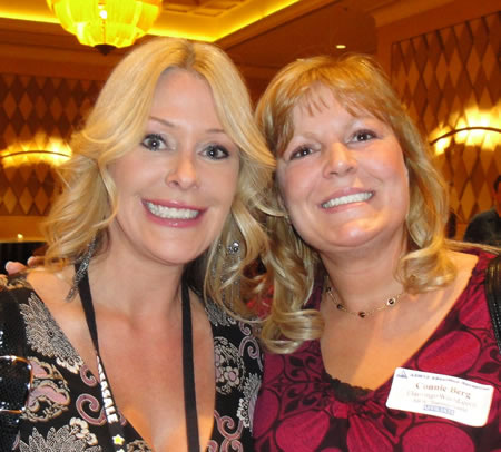 Heather and Connie Berg, owner of FlamingoWorld.com, pause for a pic at the ABestWeb party